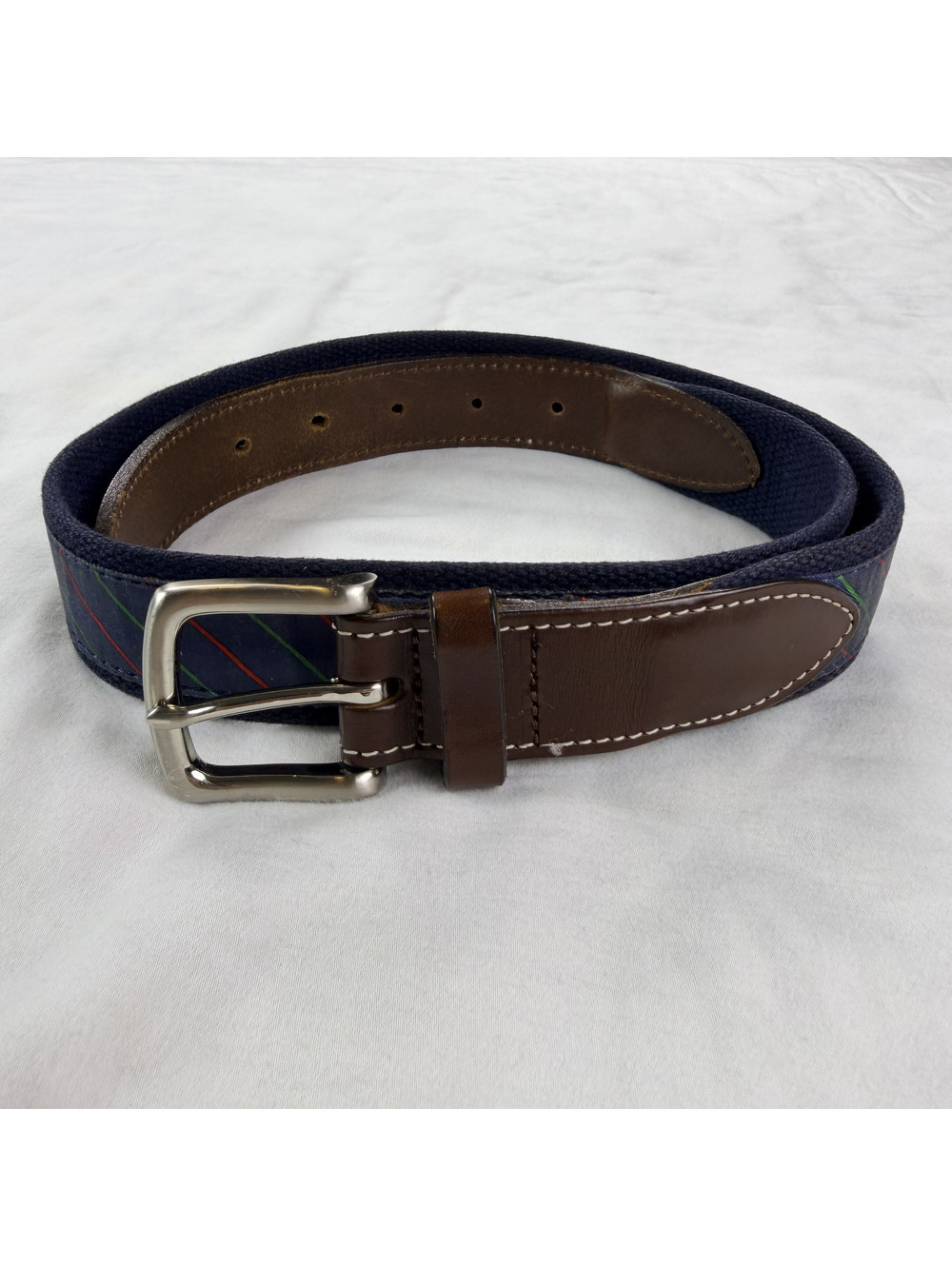 Vineyard Vines Mens Belt 32 Made USA Navy Stripe Leather Ribbon Preppy Golf